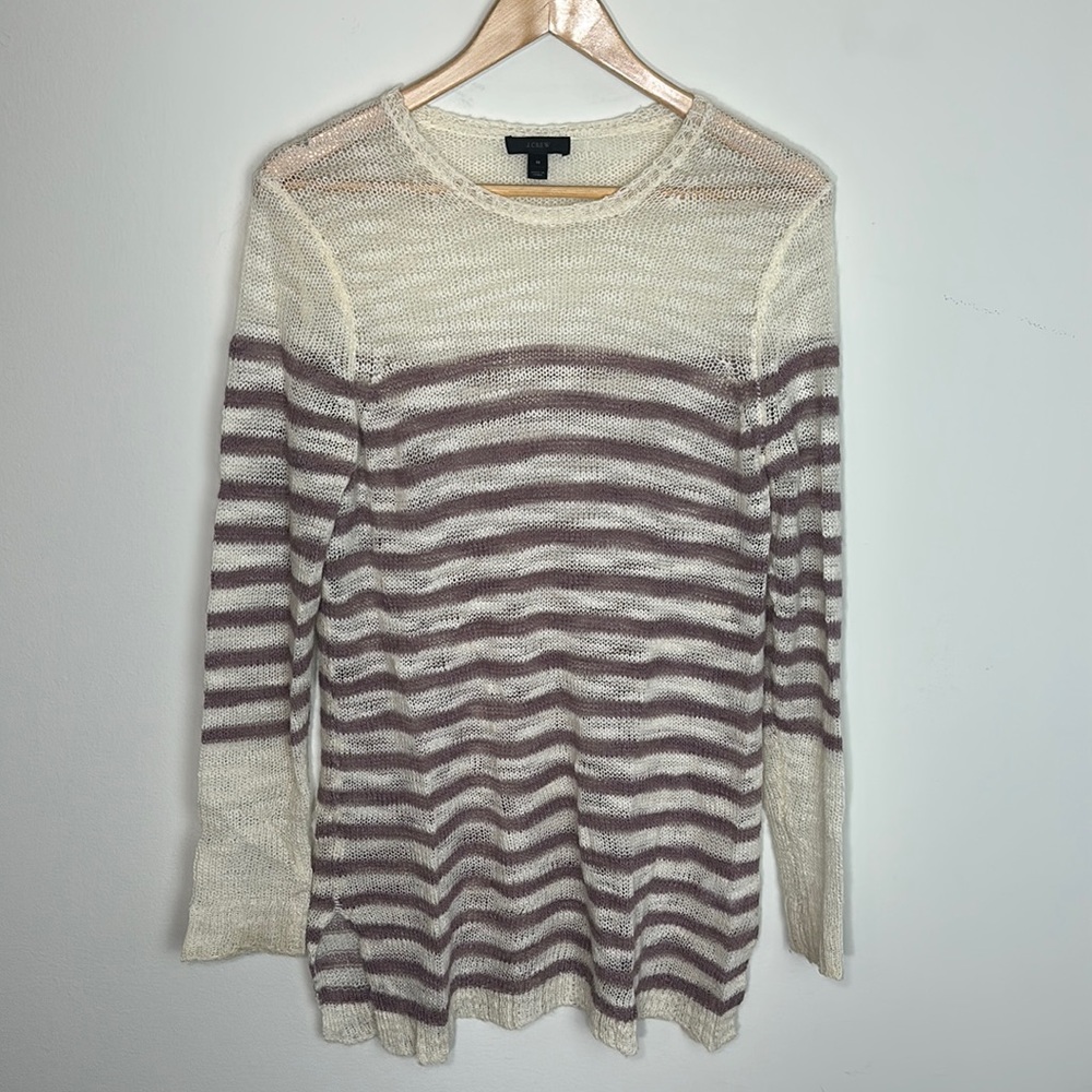 J Crew Sweater Womens Long Sleeve Striped Open Knit Acrylic Wool Mohair medium